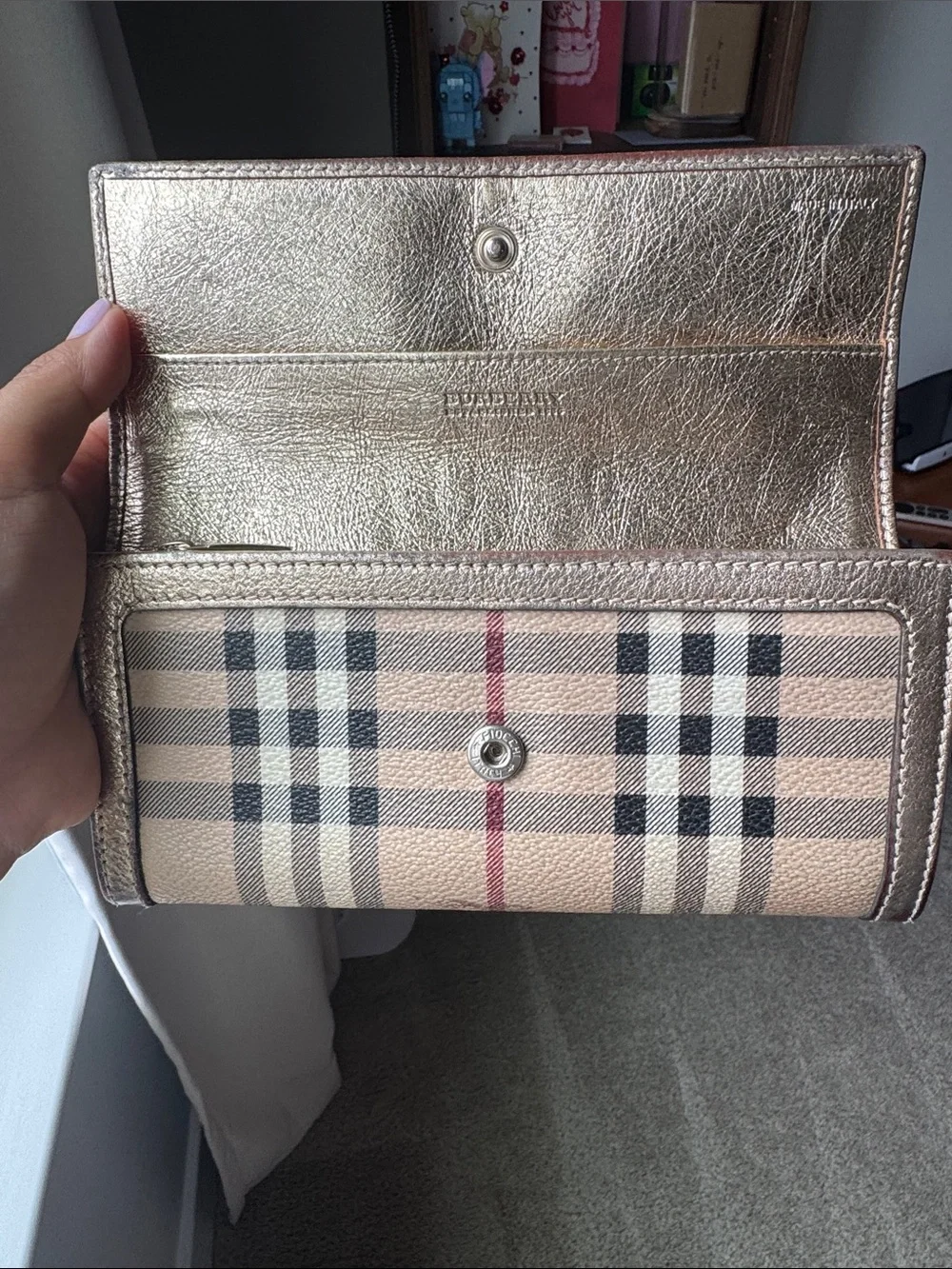 Burberry Check Leather Wallet with dust bag